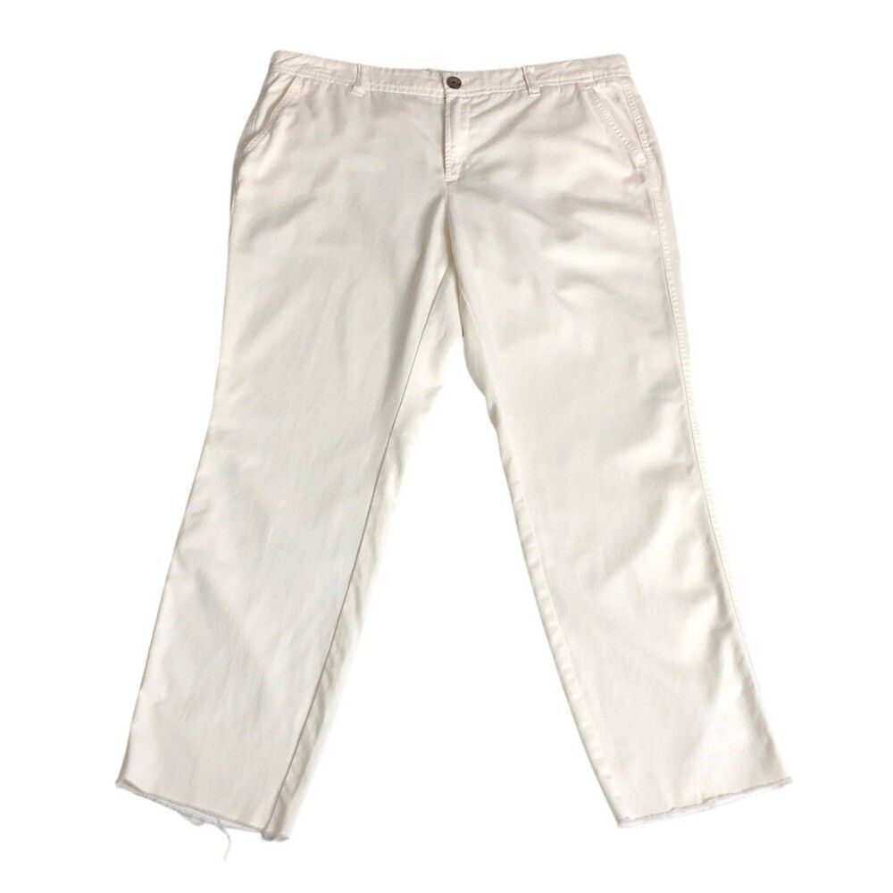 J Crew Pants Womens 14 White Chino Mid Raw Hem Crop Ankle Preppy Coastal Chic